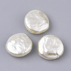 Perles d'imitation perles en plastique ABS, plat rond, beige, 14.5x14.5x5.5mm, Trou: 1.6mm, environ 760 pcs/500 g