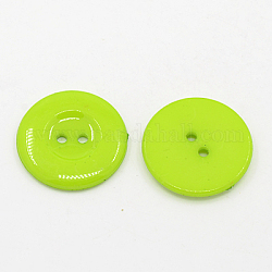 Bottoni da cucire acrilico per costume design , bottoni plastico, 2-foro, tinto, rotondo e piatto, verde giallo, 25x3mm, Foro: 2 mm