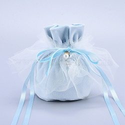 Geschenkbeutel mit Kordelzug aus Samtschmuck, mit Kunststoffimitat Perle & weißem Garn, Bonbontüten für Hochzeiten, hellblau, 14.2x14.9x0.4 cm