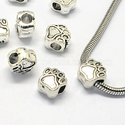 Metall Großlochperlen, Emaille Fassungen, Großloch perlen, Hund Pfotenabdrücke, Antik Silber Farbe, 11.5x10.5x7.5 mm, Bohrung: 5 mm