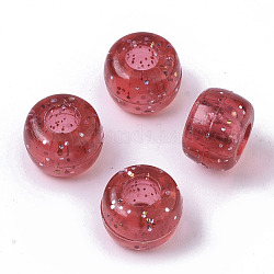 Europäische Plastikperlen, Großloch perlen, mit Glitzerpulver, Rondell, Schamottestein, 9x6 mm, Bohrung: 4 mm, ca. 1900 Stk. / 500 g