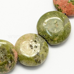 Natursteinperlen Stränge unakite, Flachrund, 16x5 mm, Bohrung: 1 mm, ca. 25 Stk. / Strang, 16.5 Zoll