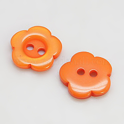 Resin Buttons, Dyed, Flower, Dark Orange, 12x2.5mm, Hole: 1mm