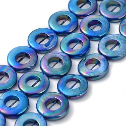 Brins de perles d'eau douce naturelles teints en coquille, couleur ab , donut, Dodger bleu, 15x2.5mm, Trou: 0.5mm, Environ 25~26 pcs/chapelet, 15.16''~15.28'' (38.5~38.8 cm)