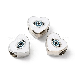 Ccb-Kunststoffperlen aus Europa, Großloch perlen, Herz mit bösen Augen, weiß, 11x11.5x8 mm, Bohrung: 5 mm