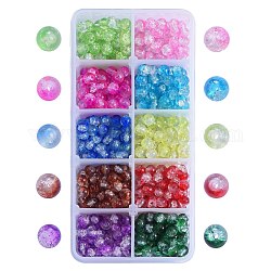 600 pièces 10 couleurs de cuisson des brins de perles de verre craquelé peintes, ronde, couleur mixte, 6mm, Trou: 1.3~1.6mm, 60 pcs / couleur