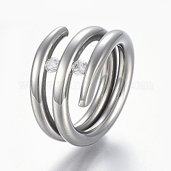 304 in acciaio inox larga banda anelli, con zirconi, formato 7, colore acciaio inossidabile, 17mm