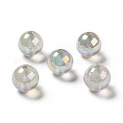 UV Plating Transparent Rainbow Iridescent Acrylic Beads, Glitter Beads, Round, Silver, 15.5~16x15.5mm, Hole: 2.6~2.7mm