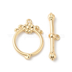 Cierres de palanca de latón, anillo con la flor, real 18k chapado en oro, anillo: 18.5x13x2 mm, agujero: 1 mm, bar: 22x5x3 mm, agujero: 1 mm