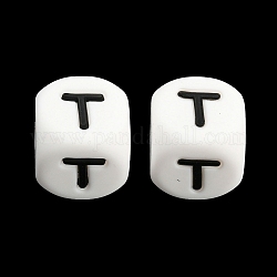 20 pz cubo bianco lettera perline di silicone 12x12x12mm dadi quadrati alfabeto perline con 2mm foro distanziatore lettera allentata perline per collana braccialetto creazione di gioielli, letter.t, 12mm, Foro: 2 mm