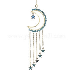 Decoraciones colgantes de luna de latón y apatita natural, con dijes de estrellas de aleación esmaltada, para decoraciones de luna en casa, 225mm