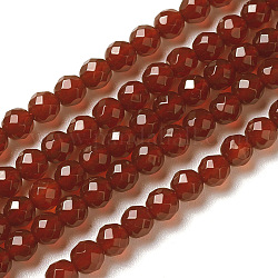 Chapelets de perles en cornaline naturelle, facette, ronde, rouge, 4x3.5~4mm, Trou: 0.4mm, Environ 97~110 pcs/chapelet, 15~16 pouce (40~40.7 cm)