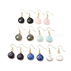 Boucles d'oreilles pendantes en forme de larme avec pierres précieuses naturelles, bijoux en laiton doré pour femme, 36~37.5mm, pin: 0.6 mm