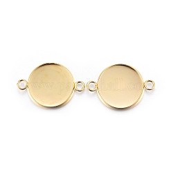 201 Stainless Steel Cabochon Connector Settings, Plain Edge Bezel Cups, Flat Round, Real 24K Gold Plated, Tray: 16mm, 25x18x2mm, Hole: 2mm