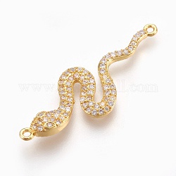 Brass Micro Pave Cubic Zirconia Links, Long-Lasting Plated, Snake, Lead Free & Nickel Free & Cadmium Free, Clear, Real 18K Gold Plated, 39x13.5x3mm, Hole: 1.2mm