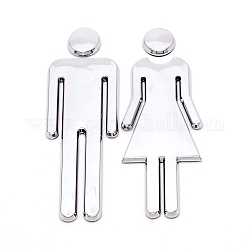 電気メッキ ABS プラスチックの女性と男性のバスルーム サイン ステッカー  公衆トイレの看板  壁のドアの付属品の印のため  銀  120x38x38mm  2個/セット
