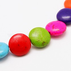 Flachrund synthetischen Türkis Perlen Stränge, gefärbt, Mischfarbe, 10x5 mm, Bohrung: 1 mm, ca. 42 Stk. / Strang, 15.7 Zoll
