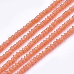 Chapelets de perles en verre opaque de couleur unie, facette, rondelle, Saumon, 2~2.5x1~1.5mm, Trou: 0.5mm, Environ 165~170 pcs/chapelet, 11.81 pouce ~ 12.20 pouces (30~31 cm)