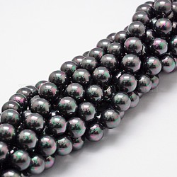 Cuentas perlas de concha de perla, arco iris chapado, Grado A, redondo, negro, 12mm, agujero: 1 mm, aproximamente 34 pcs / cadena, 16 pulgada