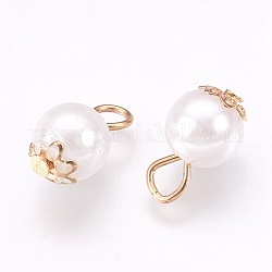 Nachahmung Perlen Charms, mit  eisernem Zubehör, kantille, Runde, Licht Gold, 13x8 mm, Bohrung: 2.5x3 mm