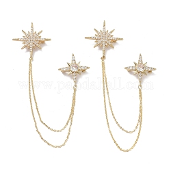 Étoile avec broche en chaîne à pompon, broche en zircone cubique en laiton pour accessoires vestimentaires, or, 70mm