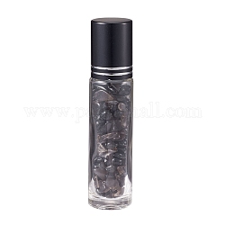 Glas-Rollerball-Flaschen, Nachfüllbare Flasche mit ätherischem Öl, mit Obsidian-Chip-Perlen, für die persönliche Betreuung, 85x20 mm, Perlen: 3x11~3x7 mm, Kapazität: 10 ml