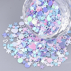 Accesorios del ornamento, paillette plástico pvc / cuentas de lentejuelas, sin agujero / perlas sin perforar, formas mixtas, color mezclado, 1.5~6.5x1.5~8x0.4~0.7mm