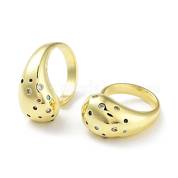 Laiton avec anneaux de manchette ouverts en zircone cubique colorée, larme, véritable 16k plaqué or, diamètre intérieur: 17 mm