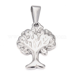 304 Stainless Steel Pendants, Tree of Life, Stainless Steel Color, 21.5x16.5x2.5mm, Hole: 8x3.5mm
