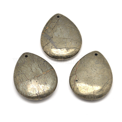 Larme pendentifs naturels en pyrite, 45x35x10mm, Trou: 2mm
