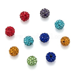 Mixed Color Grade A Round Pave Disco Ball Beads, Polymer Clay Rhinestone Beads, PP12(1.8~1.9mm), 8mm, Hole: 1mm