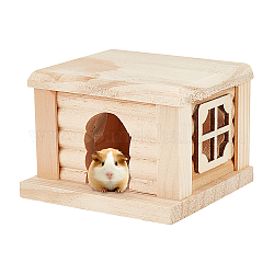 Maison de hamster en bois de pin ahandmaker, rectangle, burlywood, 10.5x9.5x7 cm, porte: 3.5x4.5cm
