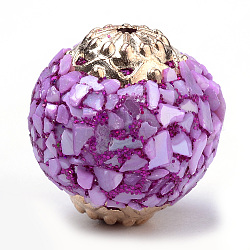 Perline  indonesia fatto a mano, con risultati in lega e shell, tondo, oro roso, viola, 19x19mm, Foro: 1.5 mm