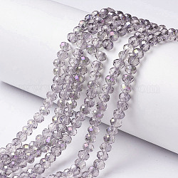 Electroplate Transparent Glass Beads Strands, Half Rainbow Plated, Faceted, Rondelle, Lilac, 6x5mm, Hole: 1mm, about 85~88pcs/strand, 16.1~16.5 inch(41~42cm)