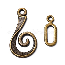 Tibetan Style Alloy Hook Clasps, For Leather Cord Bracelets Making, Vortex, Lead Free and Nickel Free and Cadmium Free, Antique Bronze, Vortex: 26x13mm, Bar: 16.5mm, Hole: 3.5mm
