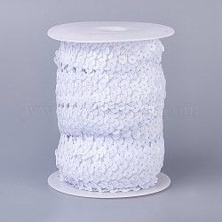 Plastic Paillette Elastic Beads, Sequins Beads, Ornament Accessories, 3 Rows Paillette Roll, Flat Round, White, 25x1.5mm, 10m/roll