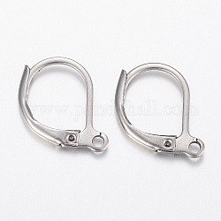 304 Stainless Steel Leverback Earring Findings, with Loop, Stainless Steel Color, 15x10x1.5mm, Hole: 1.2mm, Pin: 1x0.8mm