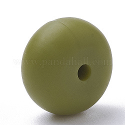 Perlas de silicona ecológicas de grado alimenticio, masticar cuentas para mordedores, diy collares de enfermería haciendo, rerondana plana, verde oliva oscuro, 14x8mm, agujero: 3 mm