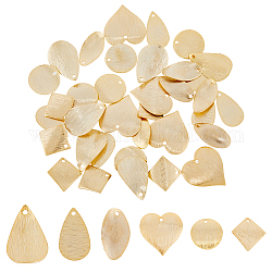 SUPERFINDINGS 36pcs 6 Styles Real 24K Gold Plated Blank Pendent Brass Stamping Tag Pendant Metal Flat Round Teardrop Twist Heart Oval Charms for Necklace Earring DIY Craft Hole: 1.2~1.4mm