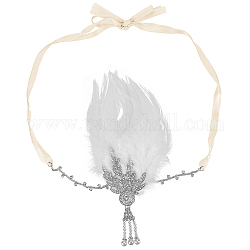 Feder Hippie Stirnband Blumenkrone, mit legierung kette & strass, Hochzeitsgesellschaft am Strand Braut dekorativen Haarschmuck, weiß, 220~1170x9~145x22 mm, 2 Stück / Set