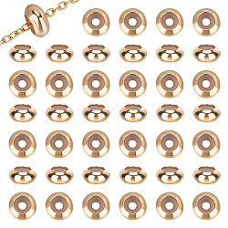 Unicraftale 80Pcs Brass Beads, with Rubber, Rondelle, Slider Beads, Stopper Beads, Light Gold, 7x4mm, Hole: 1.6~1.9mm