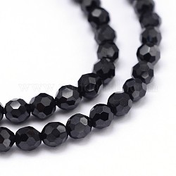 Facetas redondas espinela negro natural hebras de abalorios, 4mm, agujero: 0.5 mm, aproximamente 119 pcs / cadena, 15.5 pulgada