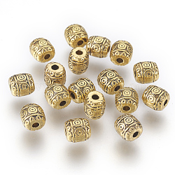 Abalorio de estilo tibetano, Perlas de aleación de zinc, color dorado antiguo, barril, sin plomo y el cadmio, barril, tamaño: aproximamente 6 mm de diámetro, 6 mm de largo, agujero: 1.6 mm
