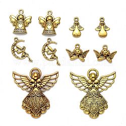 Сплавочные подвески тибетского стиля, ангел и фея, разнообразные, античное золото , 15~80x13~53x1~8 мм, отверстие : 1~3 мм