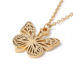 Ожерелье с подвеской в виде бабочки, золотые украшения из нержавеющей стали 304 для женщин, letter.j, Кулон : 19x22x1 мм, 15.55 дюйм (39.5 см)
