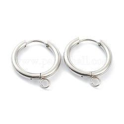 201 Stainless Steel Huggie Hoop Earring Findings, with Horizontal Loop and 316 Surgical Stainless Steel Pin, Stainless Steel Color, 21x19x2.5mm, Hole: 2.5mm, Pin: 1mm