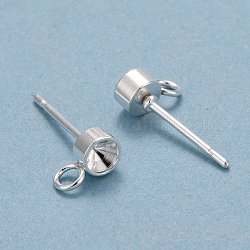 Accessoires de puces d'oreilles en 304 acier inoxydable, avec boucle, pour strass en rivoli, couleur d'argent, Plateau: 3.5 mm, 7x4x2mm, Trou: 2mm, pin: 0.8 mm