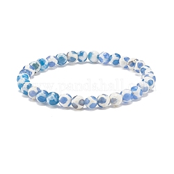 Mala-Perlen-Armband, natürliches tibetisches Dzi-Achat-Stretcharmband mit runden Perlen für Frauen, Blau, Innendurchmesser: 2-1/4 Zoll (5.6 cm), Perlen: 6 mm