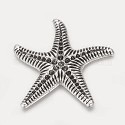 Tibetan Style Alloy Cabochon Rhinestone Settings, Starfish/Sea Stars, Cadmium Free & Lead Free,, Antique Silver, Fit for 1~3mm Rhinestone, 51x54x4mm, about 160pcs/1000g