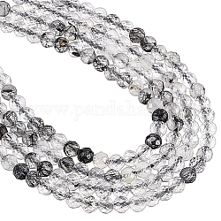 Nbeads 2 Strands Natural Black Rutilated Quartz Beads Strands, Faceted, Round, 2~2.5x2mm, Hole: 0.2mm, about 158~205pcs/strand, 15.7~16.7 inch(40~42.5cm)